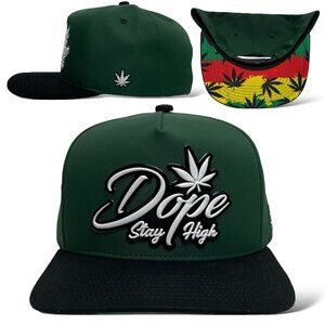 Dope Snapback Baseball Cap, 3D PVC Patch, Flat Brim, Green/Black